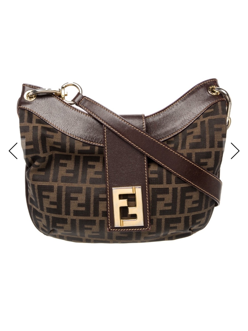 Fendi Dark Brown Zucca FF Canvas Shoulder Bag with Gold Hardware